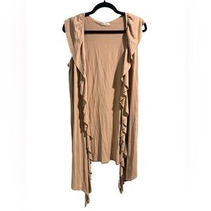 Allen Allen Beige Ruffle Front Sleeveless Drape Cardigan Vest – Size Small